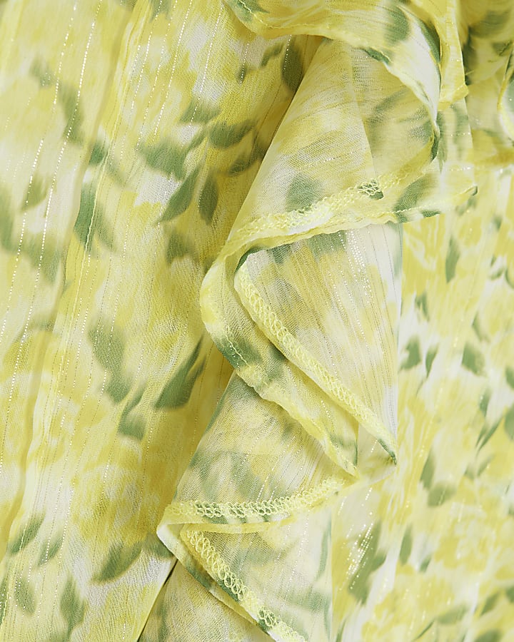 Yellow floral long sleeve ruffle blouse