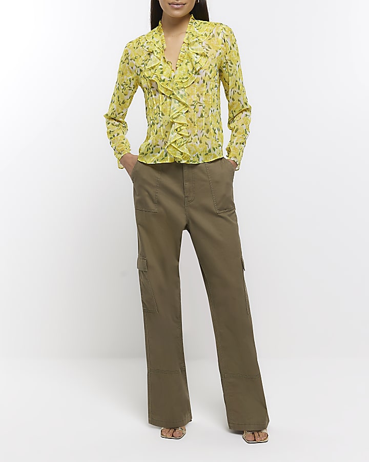 Yellow floral long sleeve ruffle blouse