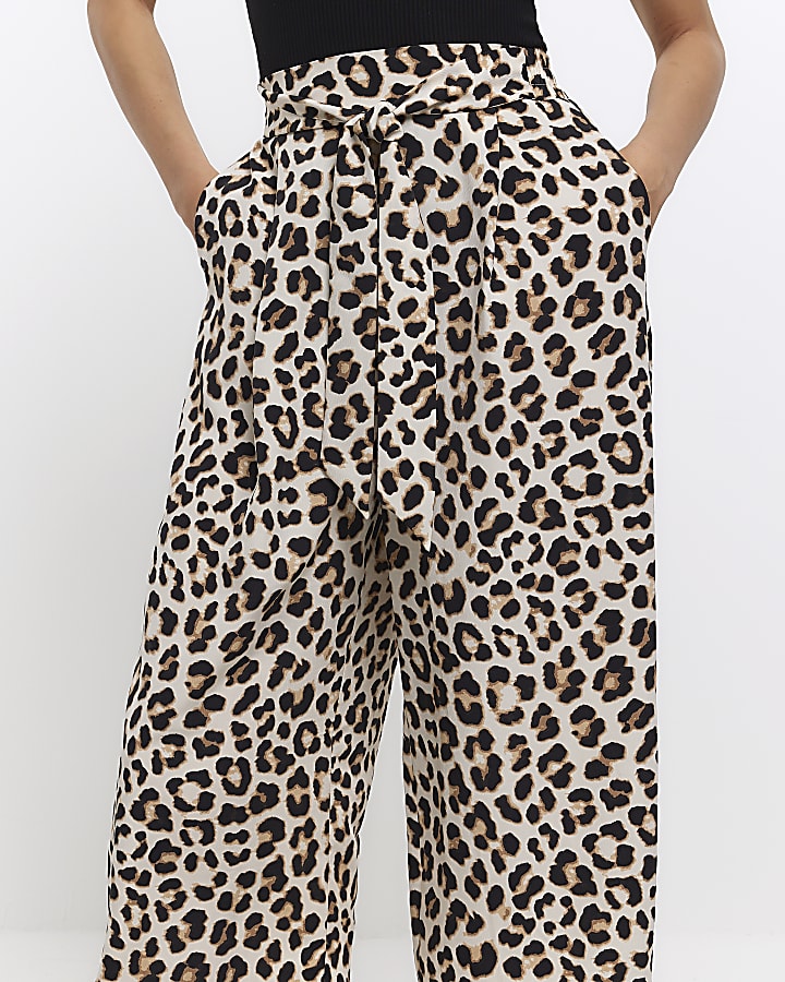 Brown leopard print tie culottes