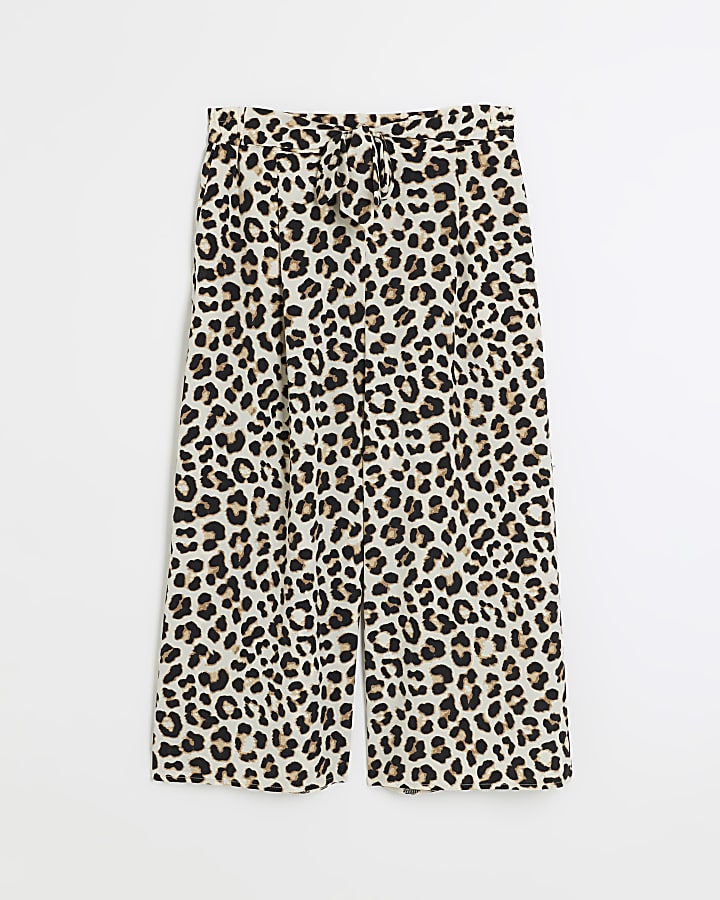 Brown leopard print tie culottes