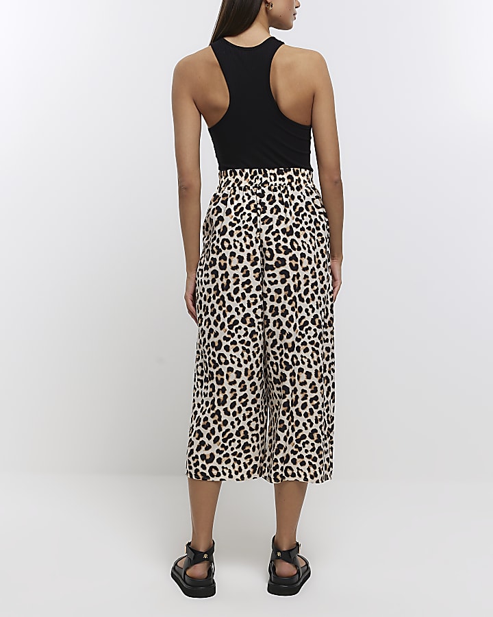 Brown leopard print tie culottes