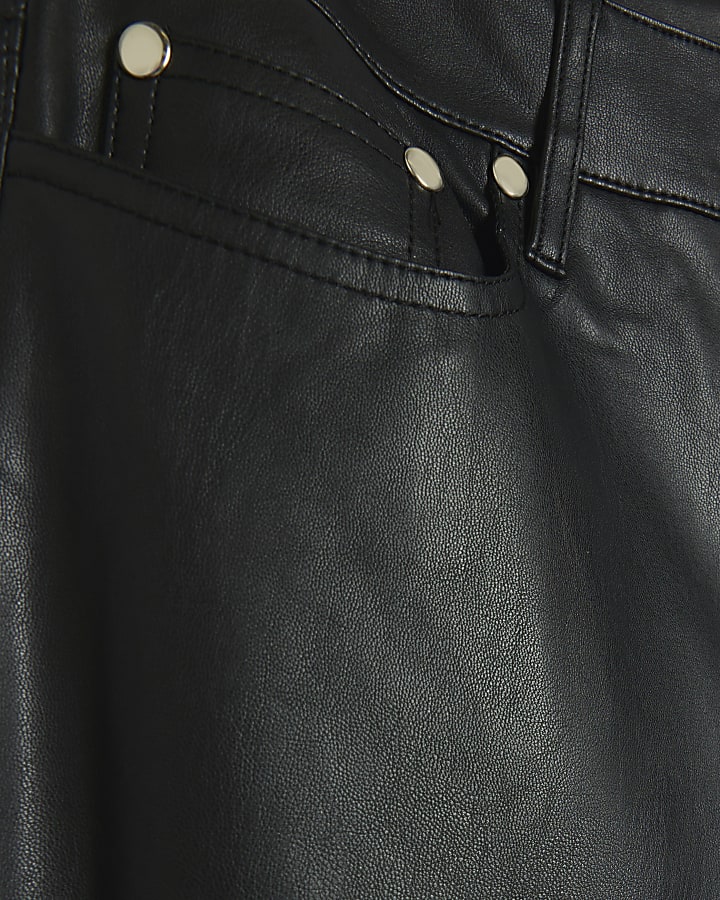 Black faux leather straight trousers