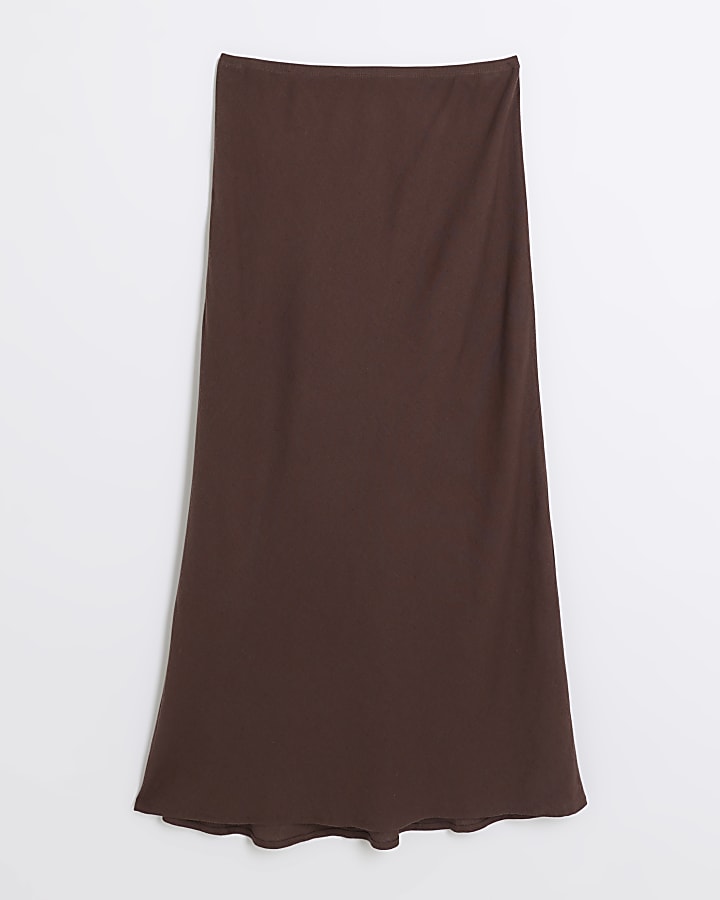 Brown maxi bias skirt with linen