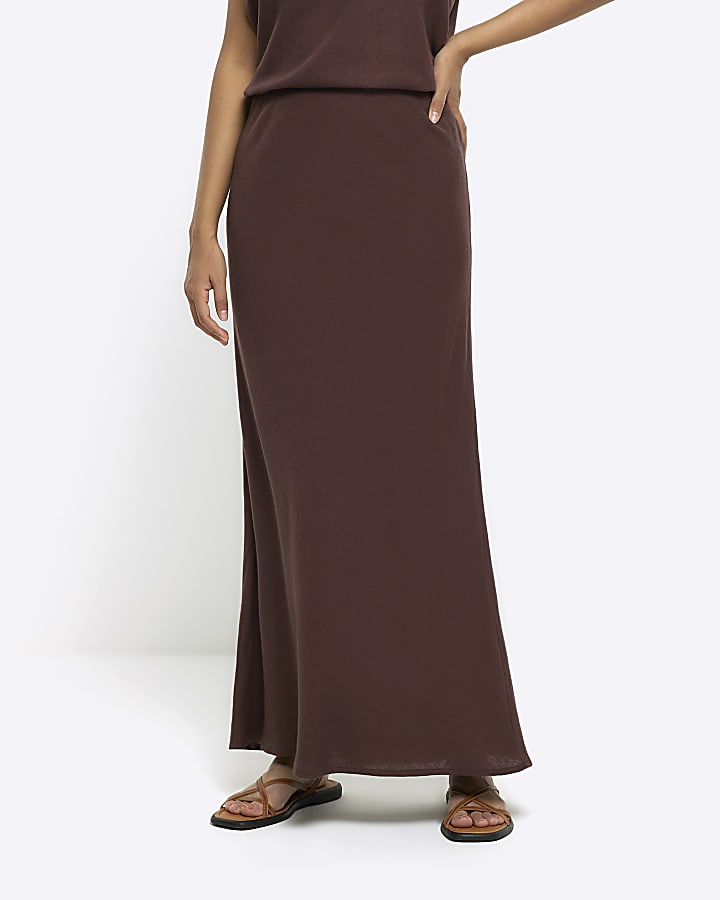 Brown maxi bias skirt with linen