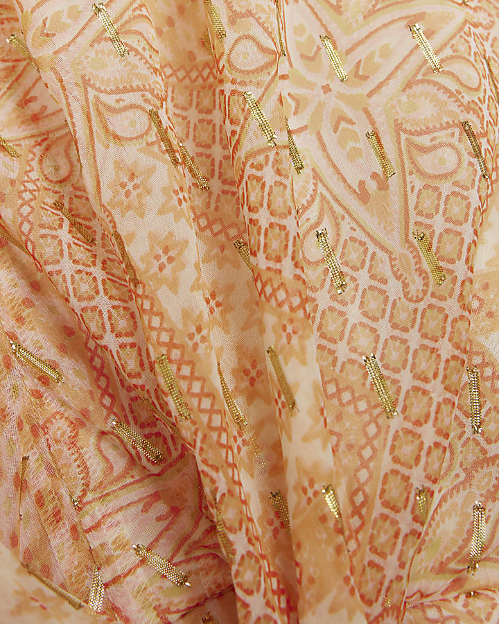 Orange print tie waist playsuit