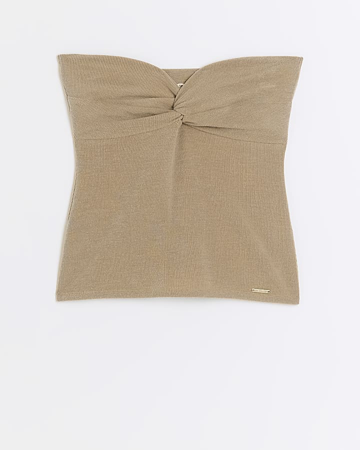 Brown twist front bandeau top