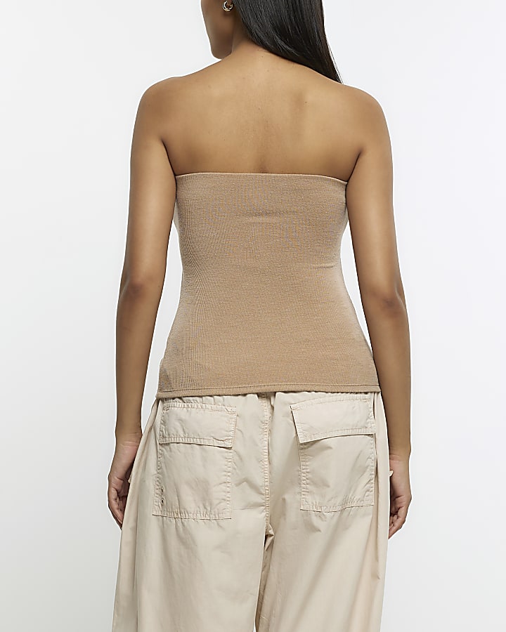 Brown twist front bandeau top