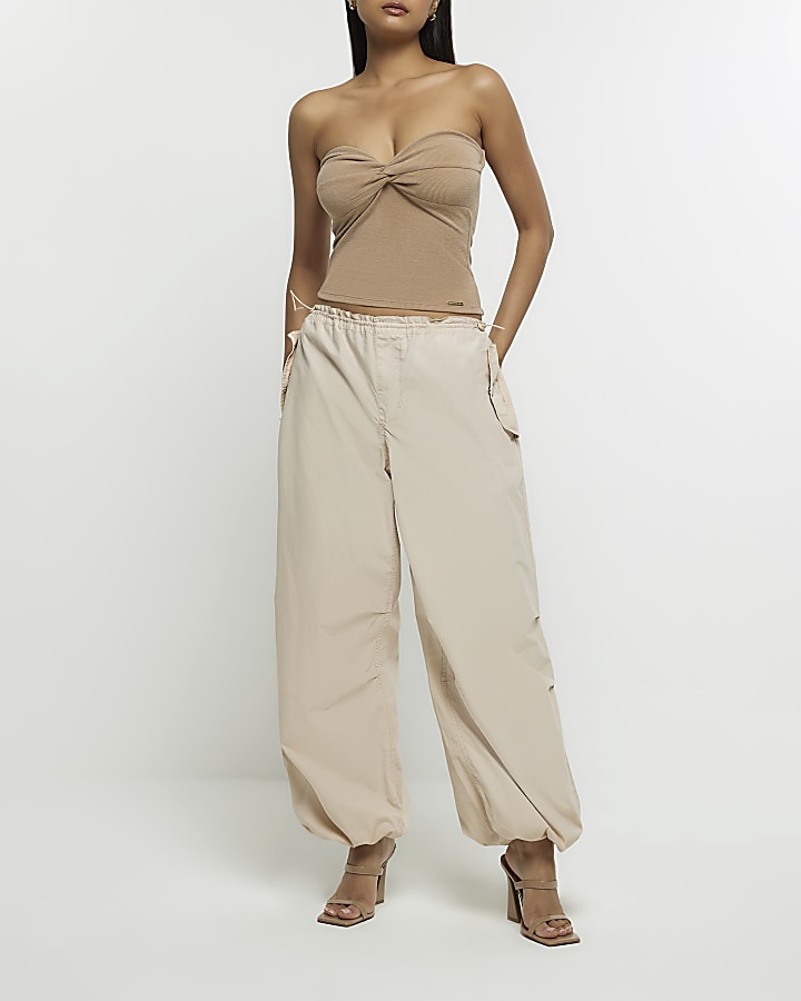 Brown twist front bandeau top