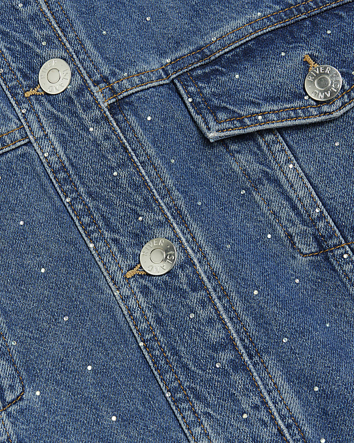 Blue oversized embellished denim jacket