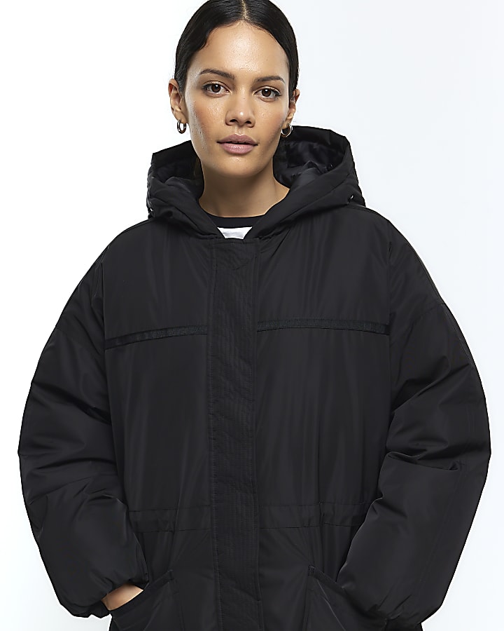 Black faux fur hood parka jacket