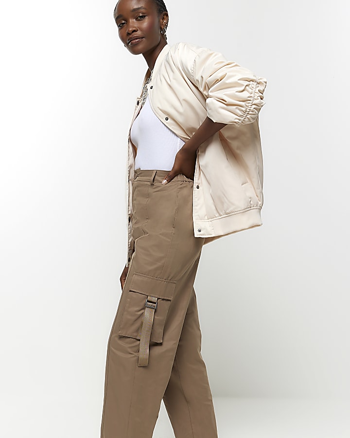 Beige straight leg cargo trousers