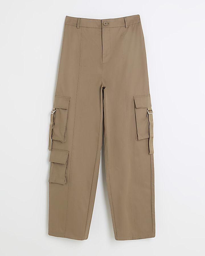 Beige straight leg cargo trousers