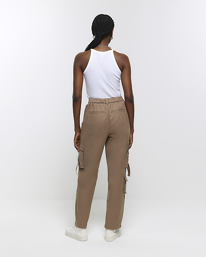 Beige straight leg cargo trousers