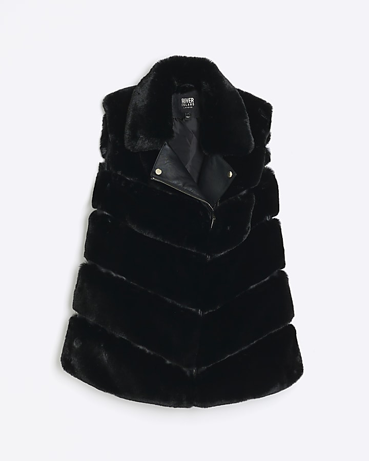 Black faux fur biker gilet