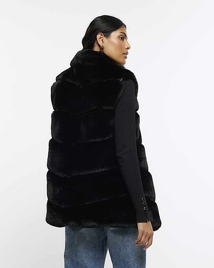 Black faux fur biker gilet