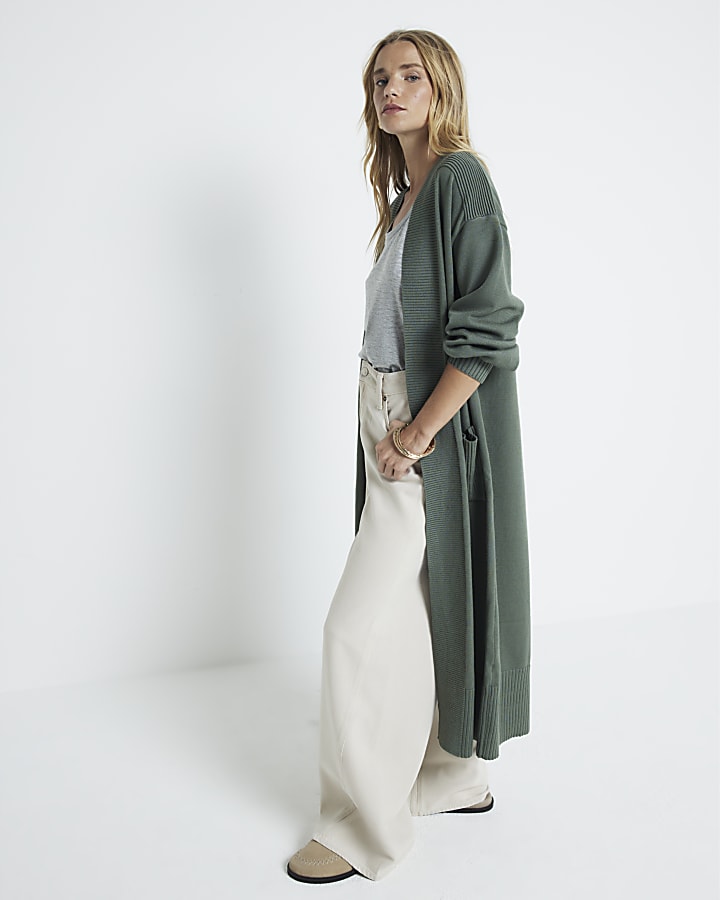 Khaki longline cardigan