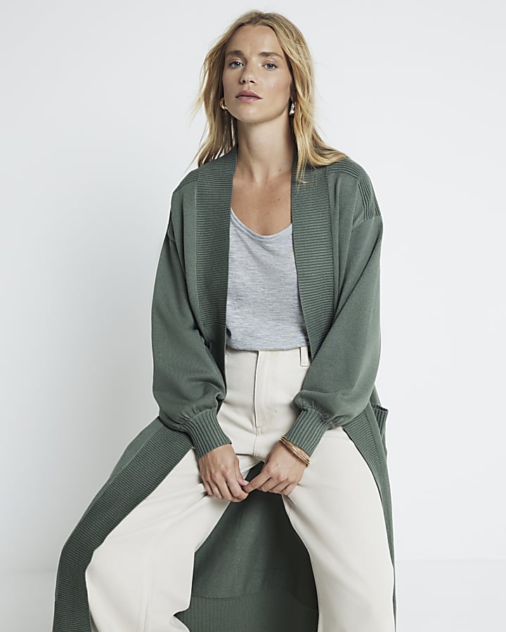 Khaki longline cardigan River Island