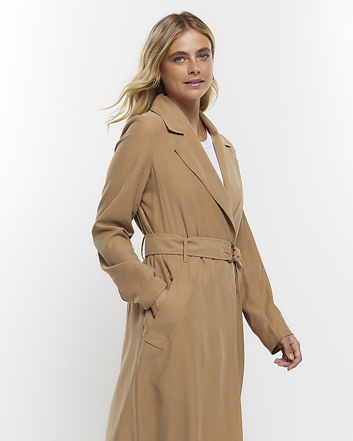 Beige belted trench coat