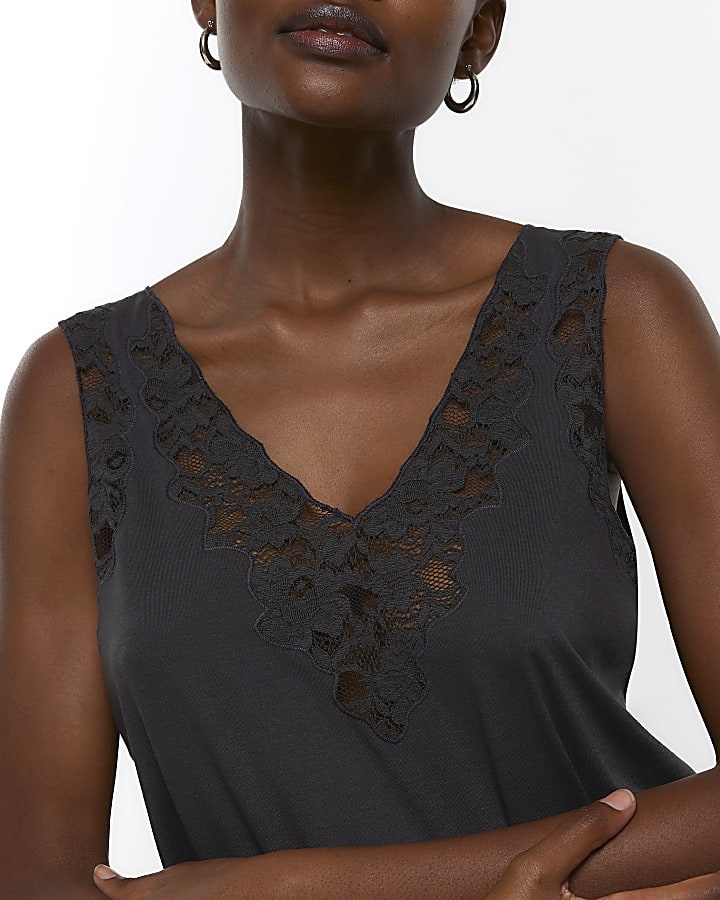 Grey lace trim vest