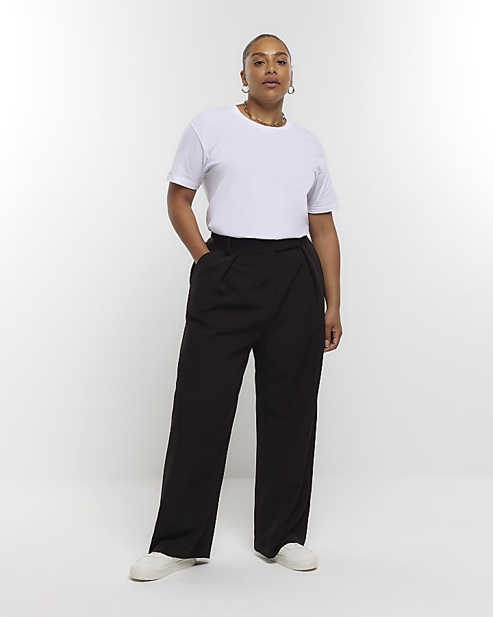 Plus black pleated wide leg trousers