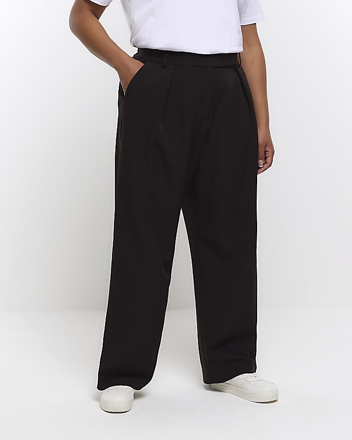 Plus black pleated wide leg trousers