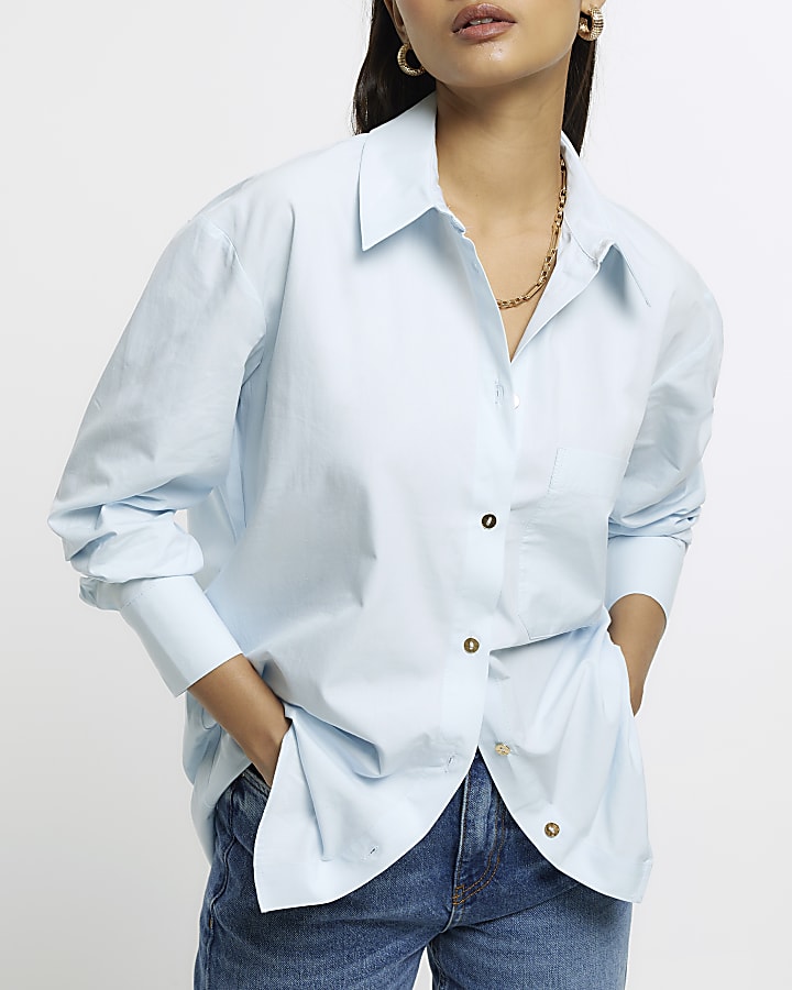 Blue poplin long sleeve shirt