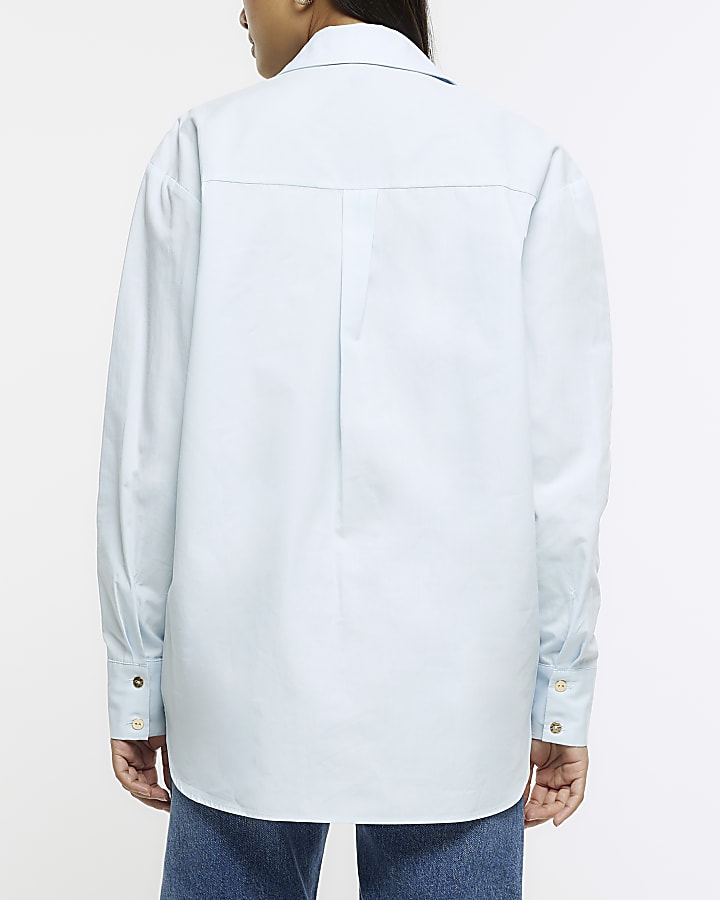 Blue poplin long sleeve shirt
