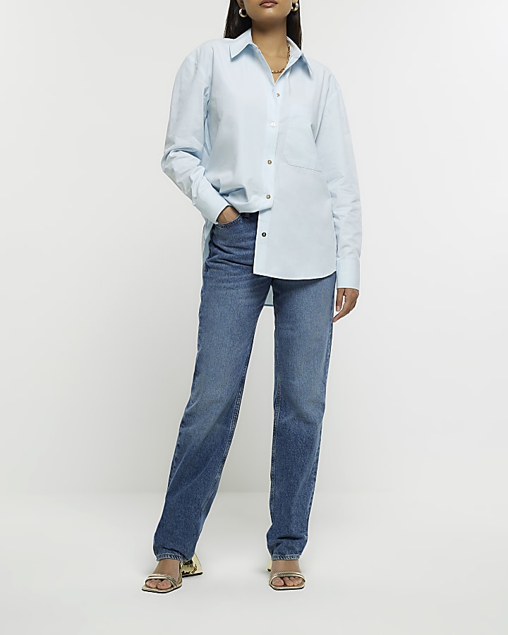 Blue poplin long sleeve shirt