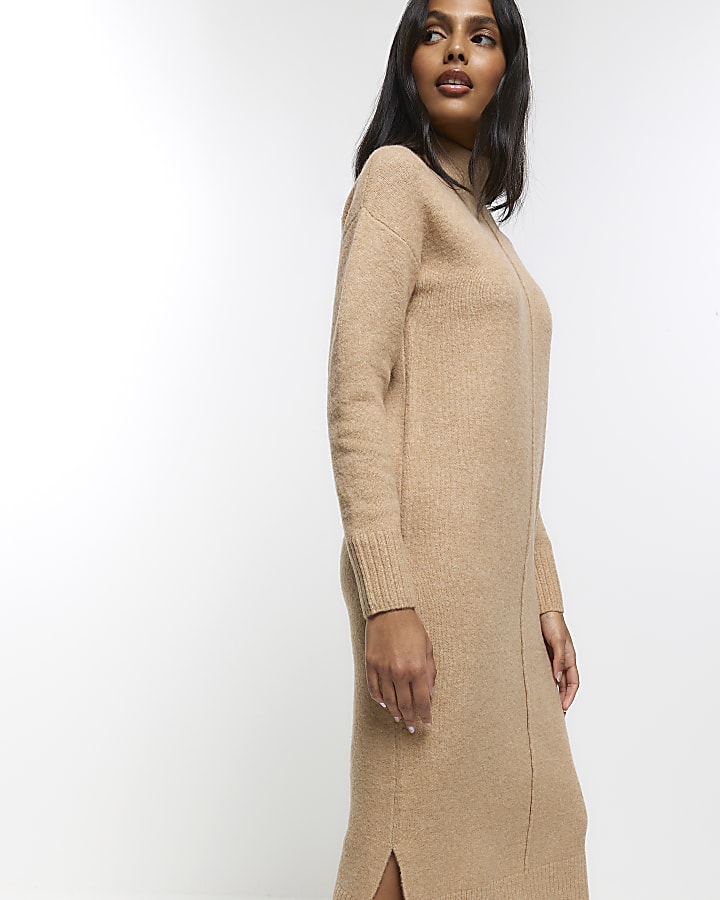 Brown knitted jumper midi dress