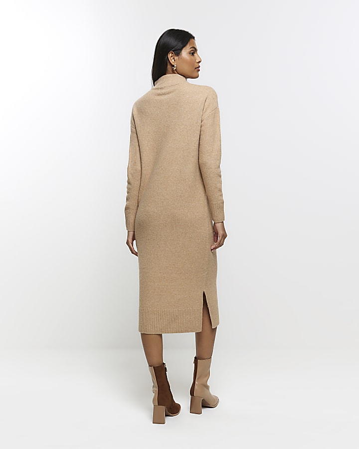 Brown knitted jumper midi dress