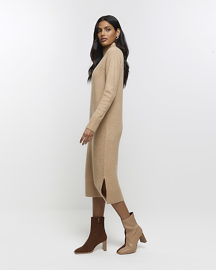 Brown knitted jumper midi dress