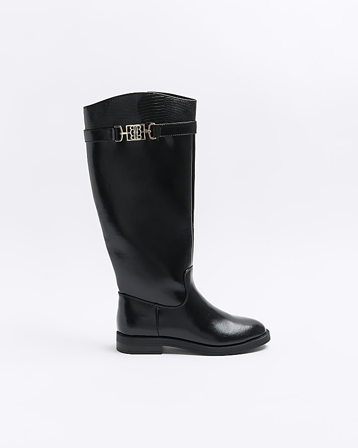 River island black knee high riding boots shop