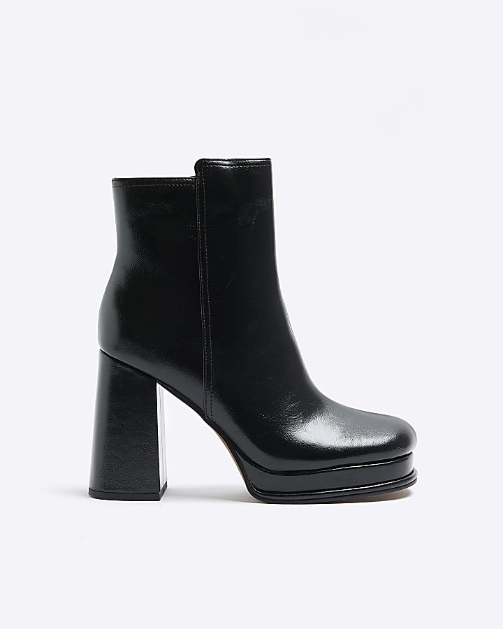 Black platform heeled ankle boots River Island