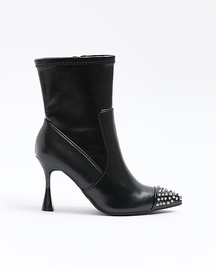 Black studded heel boots best sale