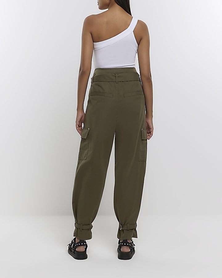 Khaki paperbag high waisted trousers