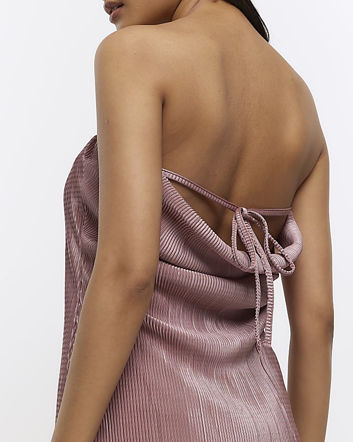 Pink tie plisse bandeau top