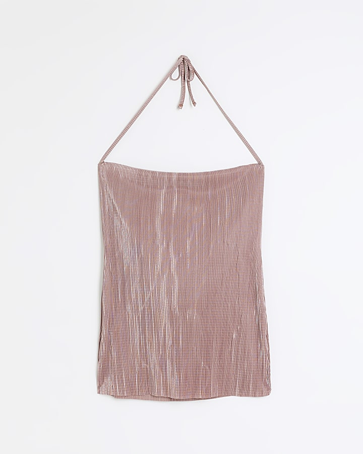 Pink tie plisse bandeau top