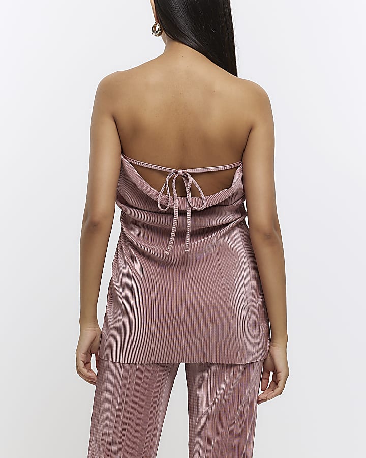 Pink tie plisse bandeau top