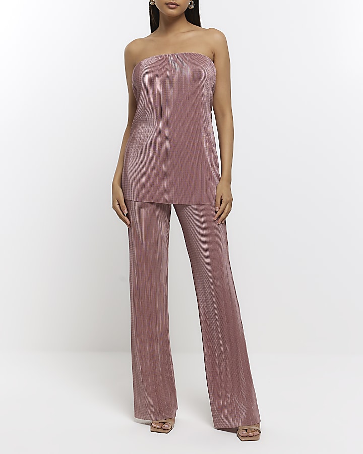 Pink tie plisse bandeau top