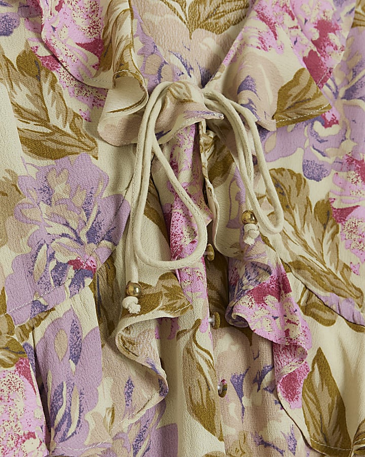 Cream floral frill swing mini dress