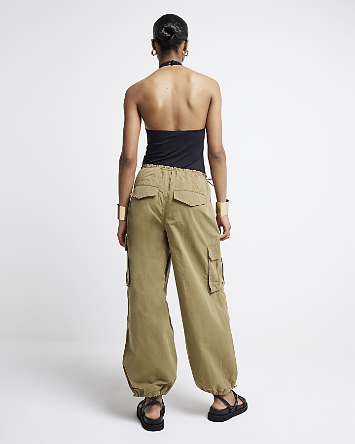 Khaki parachute cargo trousers