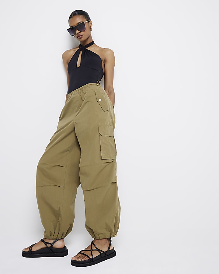 Khaki parachute cargo trousers