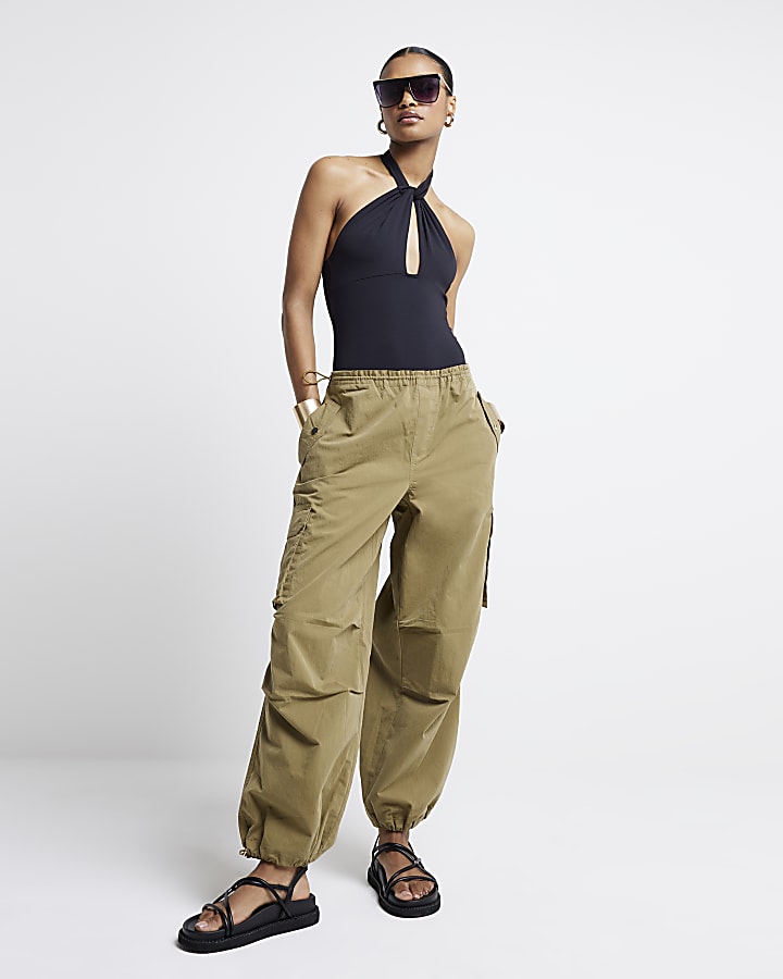 Khaki parachute cargo trousers