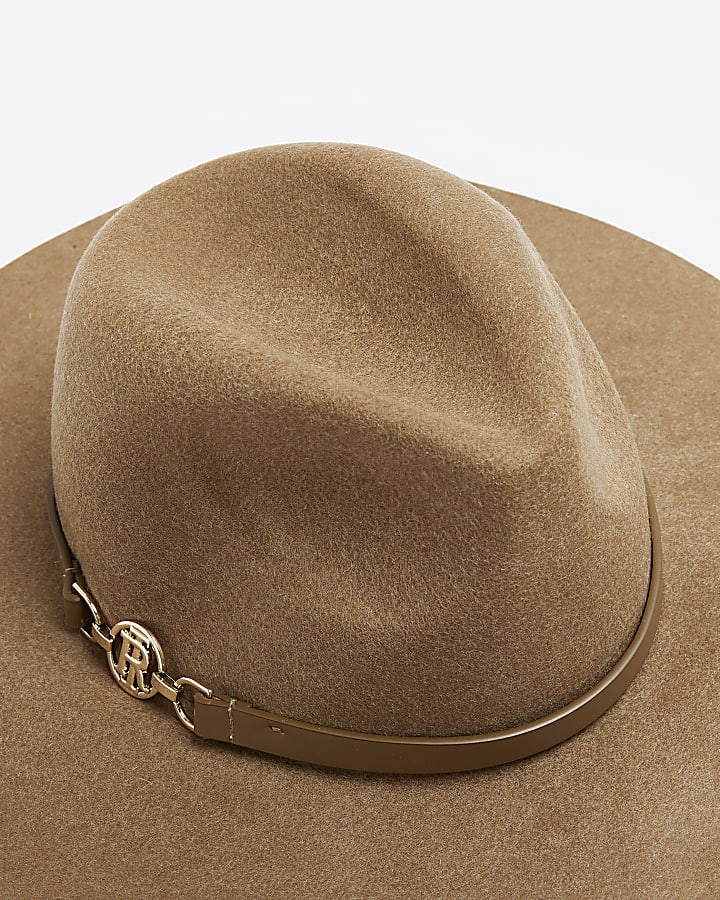 Beige wool fedora hat