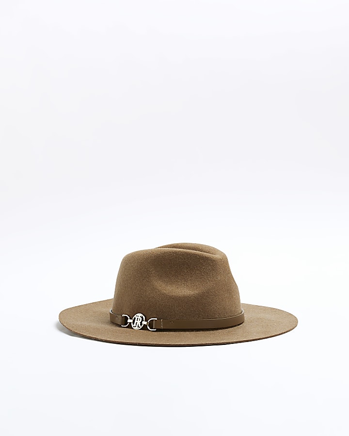 Beige wool fedora hat