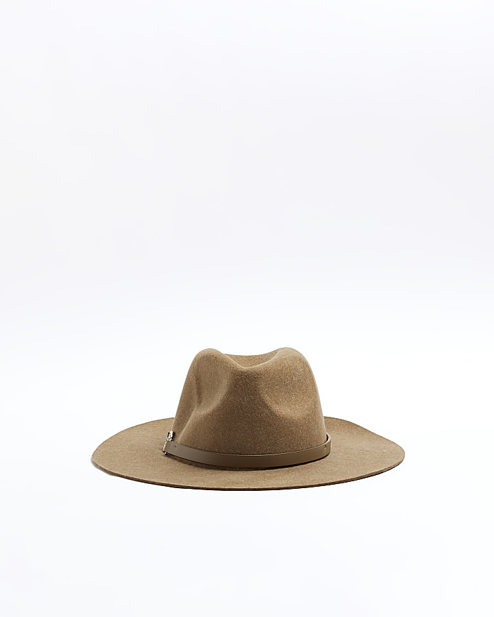 Beige wool fedora hat