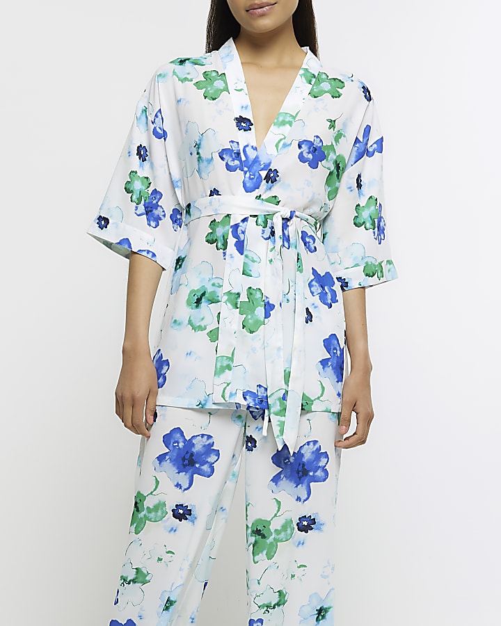 Blue floral kimono pyjama set