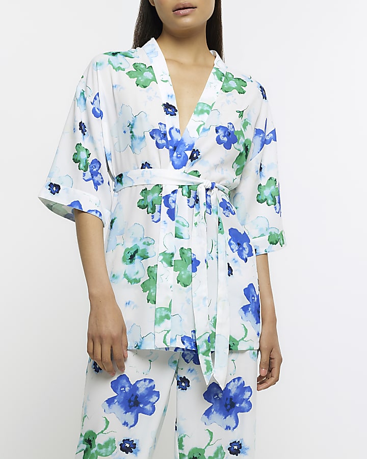 Blue floral kimono pyjama set