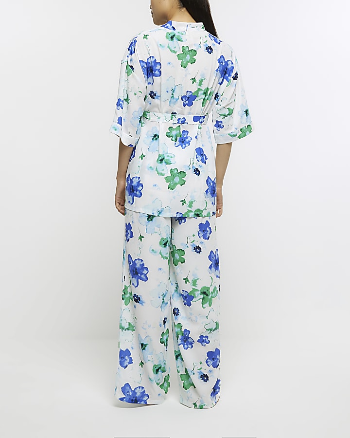 Blue floral kimono pyjama set