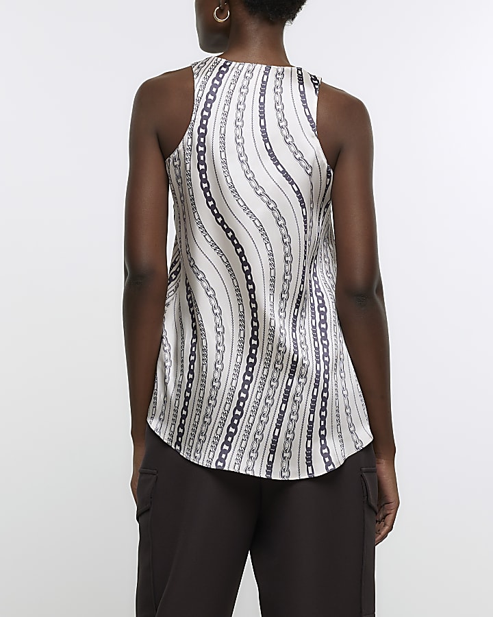 White satin chain print tank top